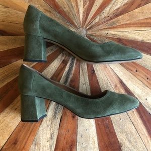 L’Intervalle Sage Green Suede Mid Heel Pumps